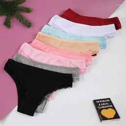 Women's Panties CHRLEISURE 8PCS/Set Solid Color Fashion Lace Low-rise Cotton Thong Comfortable Breathable Seamless T-pants Underwear