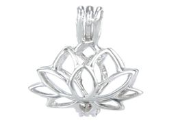 925 Silver Locket Cage Lotus shape Pearl Gem Beads Cage Pendant Can Open Sterling Silver Pendant Mounting DIY Jewellery Fitting337B8074492