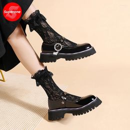 Casual Shoes Superone Patent Leather Pumps Spring Autumn Mary Jane Women's Buckle Strap High Heels Retro Platform Lolita Woman