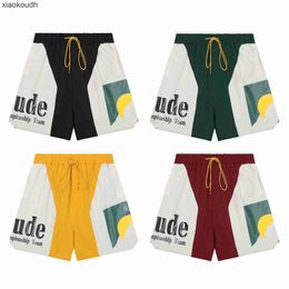 Rhude High end designer shorts for Chaopai High Street Trend Sunset Letter Printing Colour Block Sports Casual Loose Mens Short With 1:1 original labels