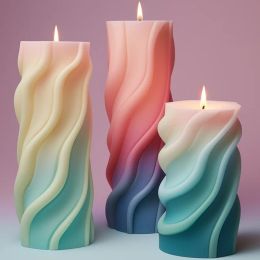 Candles New Spiral cylindrical Pillar Candle Molds Silicone DIY wave cylindrical Silicone Mold for Handmade Candles Soap Home Decoration
