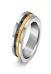 Roman Numerals Ring Never Fade Rotatable Rings for Men Women Black Silver Gold Colour Tail Ring Titanium Steel Jewellery Whole wi7243022