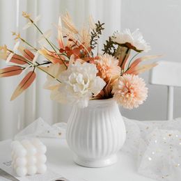 Vases Vase Ceramic White Stripe Living Room Flower Arrangement Creative Advanced Feeling Small Dried Flowers Home Decoration