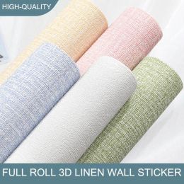 Stickers 10m 3D Thicken selfadhesive thermal insulation wallpaper linen plain Colour decor wall stickers renovation anticollision