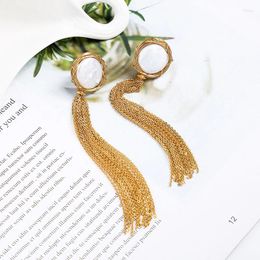 Dangle Earrings Fashion Korean Long Shell Gold Color Tassel Earring For Women Charming Wedding Gift Drop Jewelry Accessory