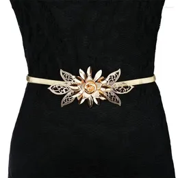 Belts Flower Metal Buckle Belt For Women Ladies Elastic Waist Chain Female Gold Thin Ceinture Femme