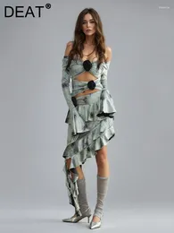 Casual Dresses Fashion Women's Dress V-neck 3D Floral Decorate Hollow Out Irregular Tie Dyed Velvet Spring 2024 Tide 7AB3763