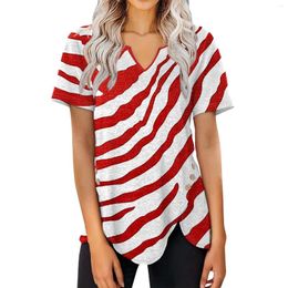 Women's T Shirts Womens Tops V Neck Short Sleeve Button Side Tunics For Printing Women Fashion Summer Clothes Official Store