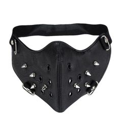 Black Steampunk Punk Mask Unisex Rock Biker Gothic PU Leather Rivet Halfface Mask Masquerade for Cosplay Party Supplies5348080