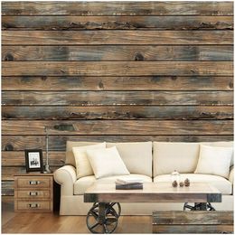 Wallpapers Retro Faux Wood Wallpaper Stick Grain Peel Self-Adhesive Plank Roll Removable Pvc Ering For Restaur Room Drop Delivery Home Dhoiq