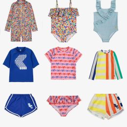 Swimwear 24 Summer New BC Children Swimsuit Kids Boy Beach Shorts Holiday Baby Girl Bow Sling Swimsuit Lace Onepiece Swimsuit