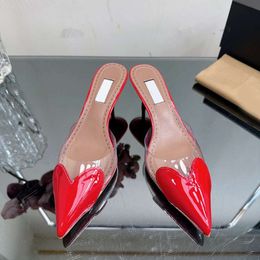 2024 Spring/Summer New Temperament Heart Shaped Film Pointed Transparent Baotou Slippers Sexy High Heels