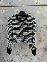 Designer women's jacket Black Fragrant Coat for Women's Autumn 2024 Elegance and Thick Tweed Loose Cardigan Long sleeved Round Neck Short Top