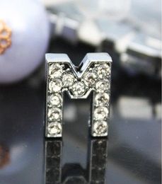 50pcslot 10mm M Full Rhinestones Bling Slide Letter DIY Alloy Accessories Fit For 10MM wristband bracelet keychains 00413247519