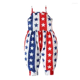 Clothing Sets 1-6 Years Kids Girls Jumpsuits Playsuits One-pieces Bodysuits Star Printed Independence Day Costume Vintage Casual Haren Pants