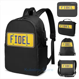 Backpack Funny Graphic Print Fidel Name Custom Number Plate Design Gift For USB Charge Men School Travel Laptop Bag