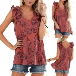 Women's Tanks Fashion Womens Printing Ruffles Sleeveless Sexy Camisole Blouse Easy Tops Strappy Bare Midriff