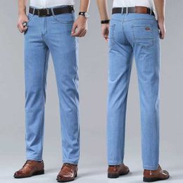 Jeans maschili nuovi jeans jeans da uomo estate sottile business azzurro morbido soft moda tratto dritto pantaloni casual jeans jeans maschio y240507