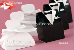 Stock 2021 Fashion WhiteBlack Flower Bride Groom Tuxedo Wedding Candy Favour Boxes Box Gifts 100lot4666942
