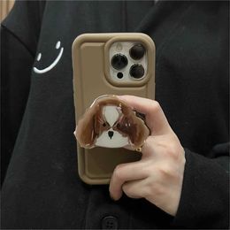 Cell Phone Mounts Holders Cartoon Animal Cute Puppy Dog Glossy Grip Tok Phone Stand Bracket For iPhone 15 14 13 12 Pro Griptok Support Universal Holder