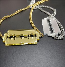 2020 New Blingbling Blade Razor Pendant Necklace for Women Men Mirror Gold Silver Colour Acrylic Hip hop Rock Jewelry4220336