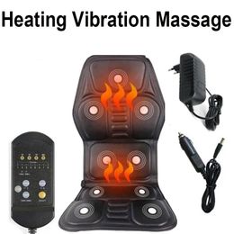Portable Electric Heating Vibrating Back Chair In Cussion Car Massage Mat Home Office 9 Motor Lumbar Neck Mattress Pain Relief 240426