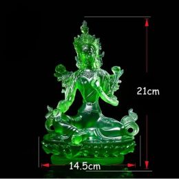 Sculptures Free Shiping Tibetan Suppliers 21cm Resin Keep Safe Green Tara Tantric Sculpture Bodhisattva Efficacious Home Decorate Statue