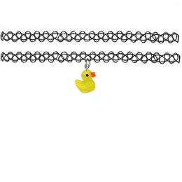 Choker 2Pcs Trend Cute Duck Tattoo Chokers Yellow Pendant Necklaces Set Summer Holiday Party Duckie Charm Black Necklace
