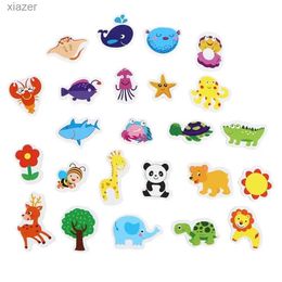 Fridge Magnets 12 pieces of wooden cartoon magnetic stickers colored marine animal stickers refrigerant magnets home decor WX