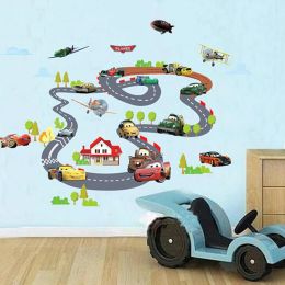 Stickers 3d children track car wall stickers home decoration removable cartoon anime kids bedroom kindergarten wall stikers