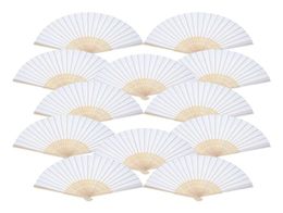 Handheld Fans White Paper Fan Folded Bamboo Folding Fans For Church Wedding Gift Party Favors DIY7235703