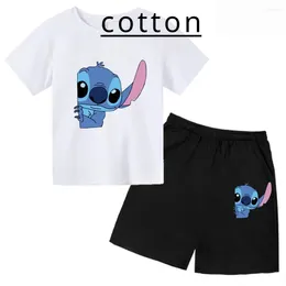 Clothing Sets Summer Fashion Cute Stitch Cotton Children Set Baby Boy Girl Casual Short Sleeve Shorts Two-piece T-shirt