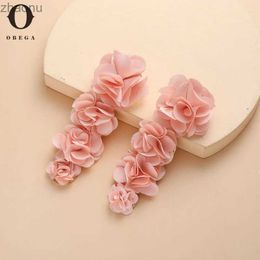 Dangle Chandelier Obega Elegant Pink Lace Fabric Flower Pendant Earrings Layered Jewelry Womens Bride Wedding Pendant Earring Accessories Gift XW