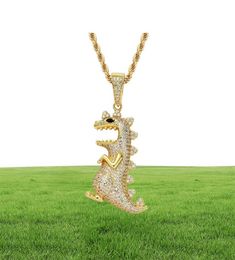 MATHALLA Men039s Hiphop Animal Dinosaur CZ Pendant Jewellery Iced Out Cubic Zircon Pendant Brass Copper Gold Chain Necklace Joyer7092757
