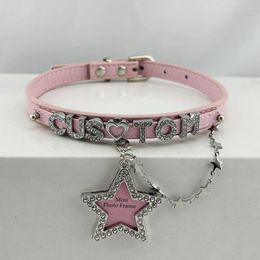 Choker Pink Pu Leather Crystal Star Pendant Customised Sexy Baby Collar Letter Name Chocker Necklace Krean Kawaii Jewellery Gift