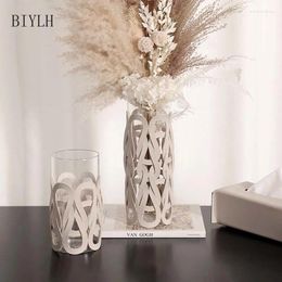 Vases Nordic Modern Glass Vase Woven Leather Light Luxury Home Decoration Living Room Dining Tabletop Flower Arrangement