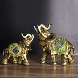 Sculptures Elephant Statue, Lucky Feng Shui Green Elephant Sculpture Wealth Figurine for Home Office Decoration Gift