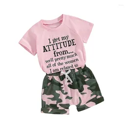 Clothing Sets Kid Toddler Baby Girl Summer Outfit Clothes Letter T Shirt Tee Top Elasticated Waist Camouflage Shorts Set (6M-5Y)