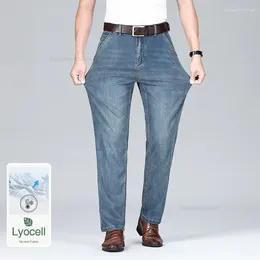 Men's Jeans 2024 Summer Thin Lyocell Baggy Business Casual Elastic Denim Pants Soft Cotton Straight Trousers Male