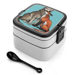 Dinnerware Wolf & Bento Boxes Wheat Fibre Pp Material Leak Proof With Tableware Red Grey And Nature Animal
