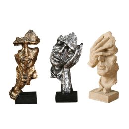 Sculptures 3Pcs Statue Abstract Resin Desktop Ornaments Sculpture Miniature Figurines Face Character Nordic Art Crafts Office Home Decor