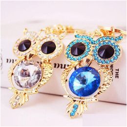 Key Rings Animal Owl Pendant Keychain Est Crystal Rhinestone Paved Gold Tone Alloy 3Pcs/Lot Fashion Car Chains Birthday Gift Drop De Dhgnf