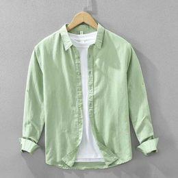 Men's Polos Pure cotton linen mens long sleeved summer new lapel loose casual shirt breathable mens clothingL2405