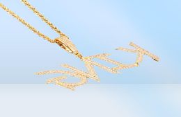 AZ Custom Soild Cursive Letter Pendant With Rope Chain Silver Gold Colour 5a Hip Hop Necklace Jewelry64456916316218