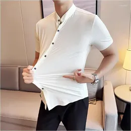Men's Casual Shirts Summer High Quality Solid Elasticity Seamless Short Sleeve Men Slim Social Business Formal Dress Shirt