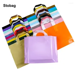 Storage Bags StoBag 50pcs Colour Shopping Tote Bag Plastic Clothes Gift Packaging Pouches Handbag Portable Custom Logo(Extra Fee)