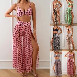 Women's Swimwear 2024 Fashion Women Swimsuit Printed Split Bikini And Pants Three Piece Set Bather Swimming Beachwear For Bath