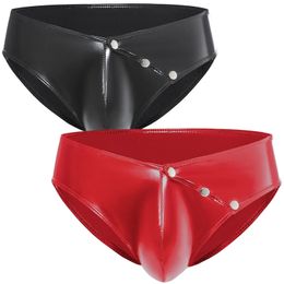 MenS Thongs And G-String High Gloss Pvc Leather Sexy Underwear Open Crotch Triangle Shorts Red Black Panties Lingerie Intimates 240506
