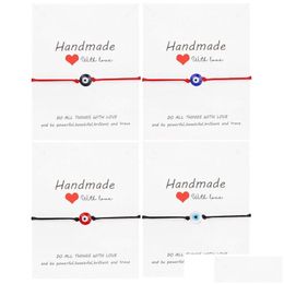 Charm Bracelets Blue Evil Eye Bracelet Paper Card Adjustable Lucky Red String Couple Jewellery Friendship 1Psc/Set Drop Delivery Dhmwa