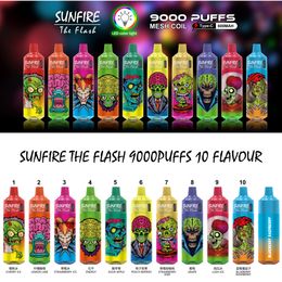 Authentic Sunfire Disposable Vapes 9000 Puff 9K Tornado 9000 King Electronic Cigarettes desechable 0% 2% 5% Nic 12K 9K Puffs Pod Mesh Coil Rechargeable Hookah Shisha Bar